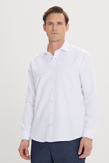 Easy Ironable Cotton Slim Fit Slim Fit Slim Fit Classic Collar Dobby White Shirt 4A2000000060BYZ