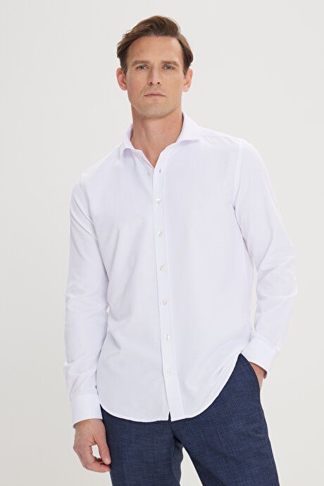 Easy Iron Slim Fit Slim Fit Slim Fit Italian Collar Dobby Basic White Shirt 4A2000000062BYZ