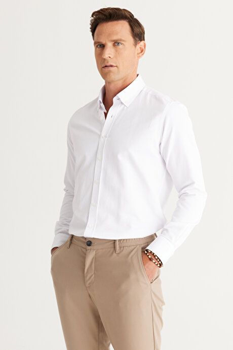 Slim Fit Slim Fit Oxford Button-down Collar Dobby Cotton White Shirt 4A2000000063BYZ