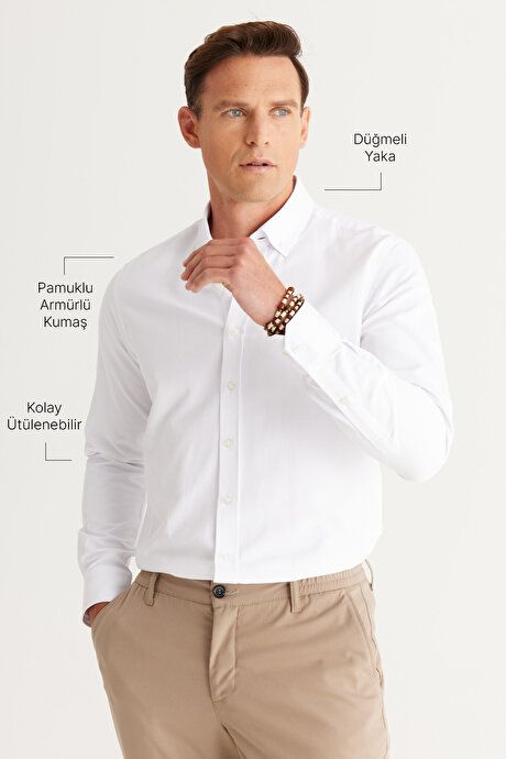 Slim Fit Slim Fit Oxford Button-down Collar Dobby Cotton White Shirt 4A2000000063BYZ