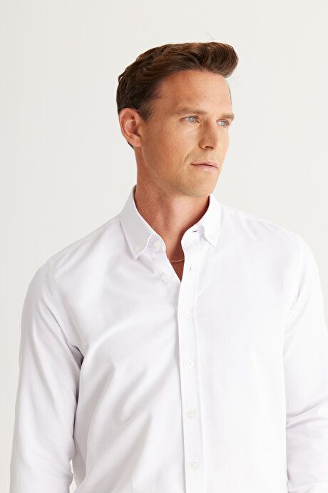 Slim Fit Slim Fit Oxford Button-down Collar Dobby Cotton White Shirt 4A2000000063BYZ