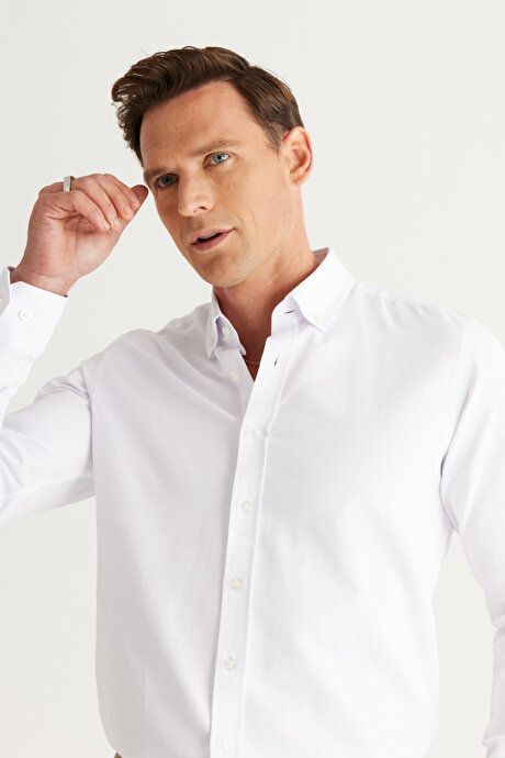 Slim Fit Slim Fit Oxford Button-down Collar Dobby Cotton White Shirt 4A2000000063BYZ