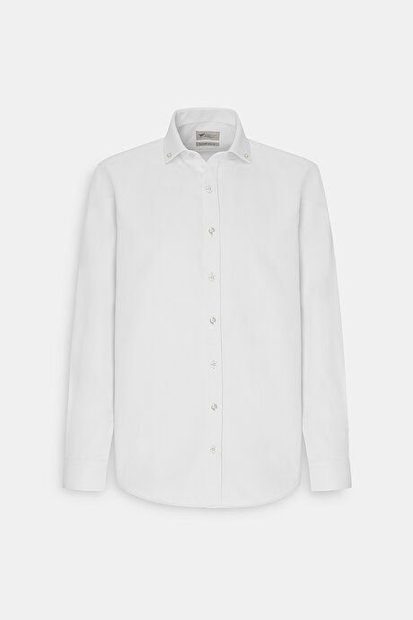 Slim Fit Slim Fit Oxford Button-down Collar Dobby Cotton White Shirt 4A2000000063BYZ