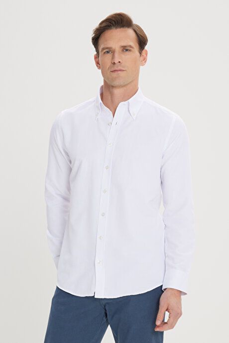 Easy Ironable Cotton Slim Fit Slim Fit Slim Fit Button Down Collar Oxford Dobby Basic White Shirt 4A2000000064BYZ