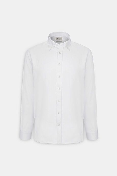 Easy Ironable Cotton Slim Fit Slim Fit Slim Fit Button Down Collar Oxford Dobby Basic White Shirt 4A2000000064BYZ