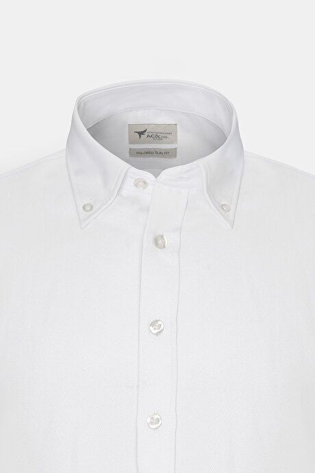 Easy Ironable Cotton Slim Fit Slim Fit Slim Fit Button Down Collar Oxford Dobby Basic White Shirt 4A2000000064BYZ