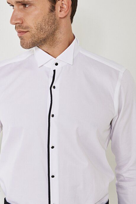 Slim Fit Slim Fit 100% Cotton White-Black Shirt 4A2020000005BYS