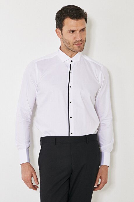 Slim Fit Slim Fit 100% Cotton White-Black Shirt 4A2020000005BYS