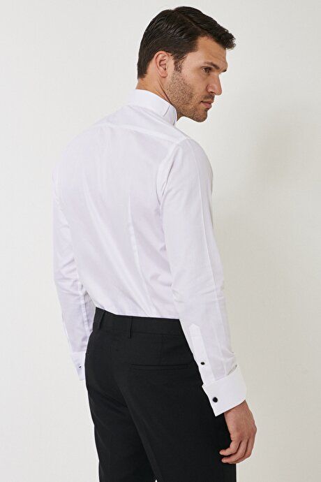 Slim Fit Slim Fit 100% Cotton White-Black Shirt 4A2020000005BYS