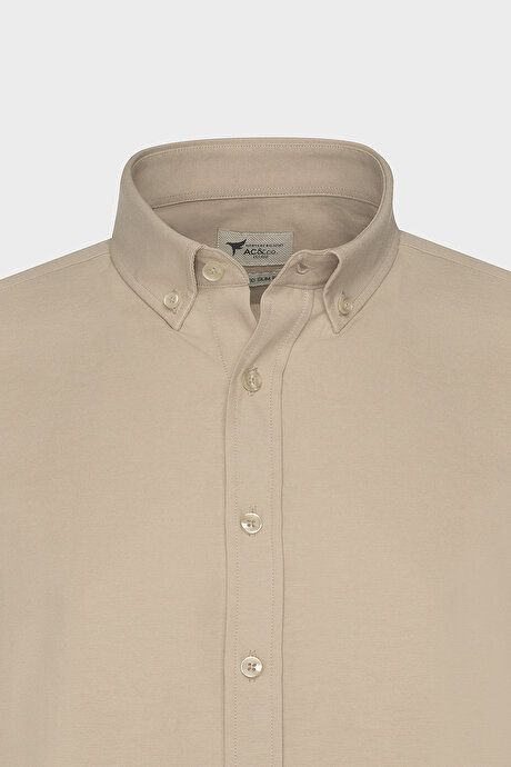 Button-down Collar Easy Iron Cotton Slim Fit Slim Fit Oxford Beige Shirt 4A2021100103BEJ