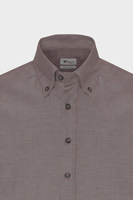 Button-down Collar Easy Iron Cotton Slim Fit Slim Fit Oxford Brown Shirt 4A2021100103KHV