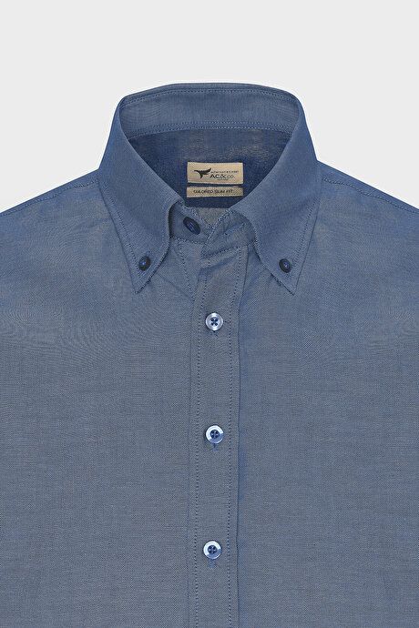 Button-down Collar Easy Iron Cotton Slim Fit Slim Fit Oxford Navy Blue Shirt 4A2021100103LAC