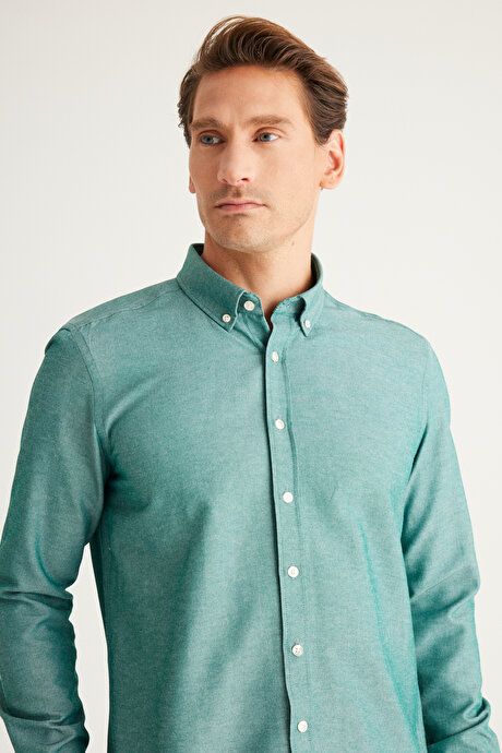 Button-down Collar Easy Iron Cotton Slim Fit Slim Fit Oxford Green Shirt 4A2021100103YSL