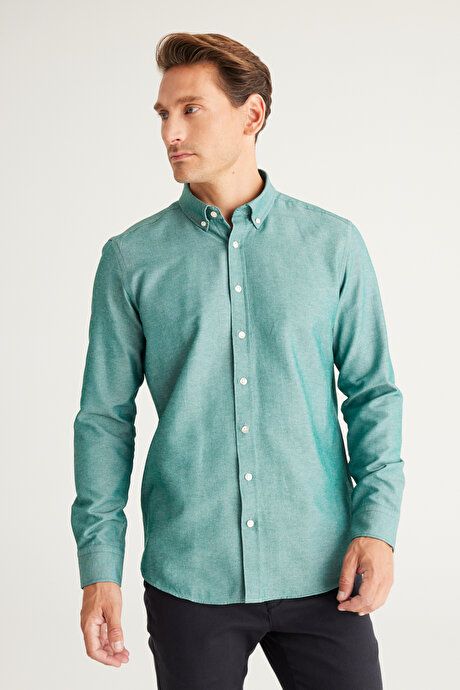 Button-down Collar Easy Iron Cotton Slim Fit Slim Fit Oxford Green Shirt 4A2021100103YSL