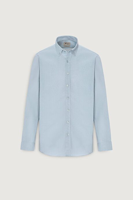 100% Cotton Flamed Oxford Slim Fit Slim Fit Button Down Collar Light Blue Shirt 4A2021200056amv