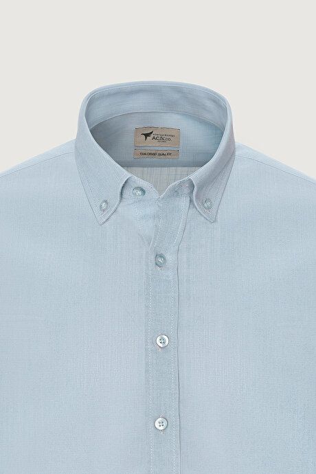 100% Cotton Flamed Oxford Slim Fit Slim Fit Button Down Collar Light Blue Shirt 4A2021200056amv