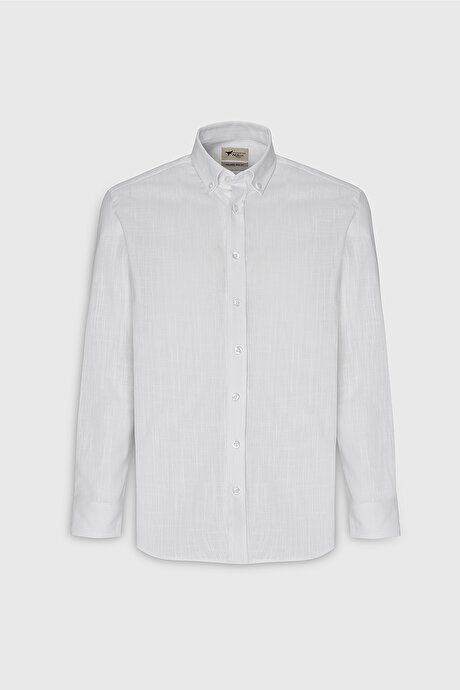 100% Cotton Flamed Oxford Slim Fit Slim Fit Button Down Collar White Shirt 4A2021200056BYZ