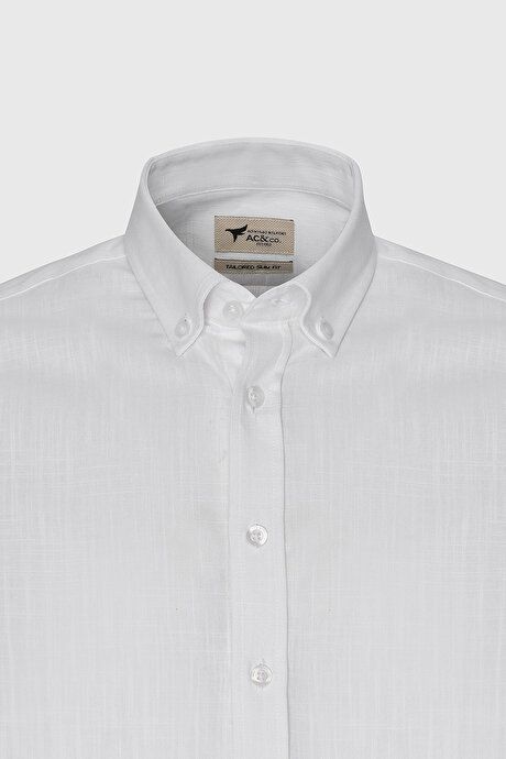 100% Cotton Flamed Oxford Slim Fit Slim Fit Button Down Collar White Shirt 4A2021200056BYZ