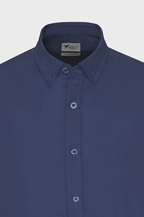 100% Cotton Flamed Oxford Slim Fit Slim Fit Button Down Collar Navy Blue Shirt 4A2021200056LAC