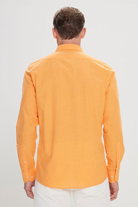 100% Cotton Flamed Oxford Slim Fit Slim Fit Button Down Collar Orange Shirt 4A2021200056TRN