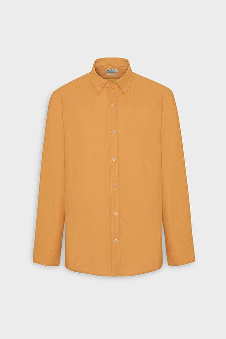 100% Cotton Flamed Oxford Slim Fit Slim Fit Button Down Collar Orange Shirt 4A2021200056TRN