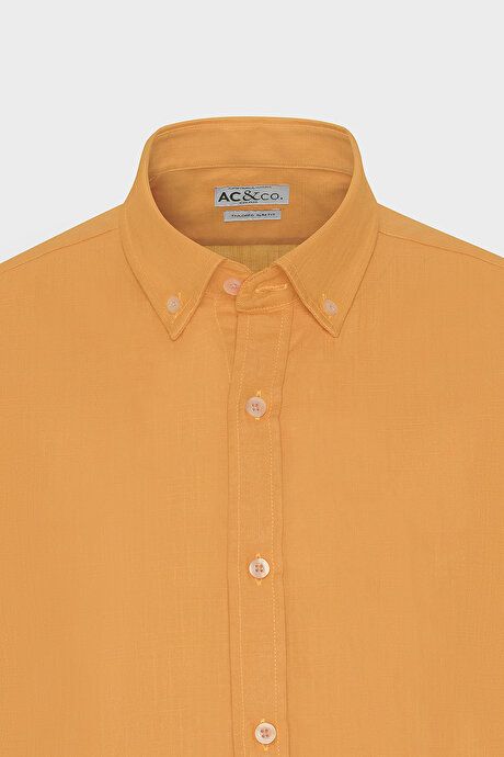 100% Cotton Flamed Oxford Slim Fit Slim Fit Button Down Collar Orange Shirt 4A2021200056TRN