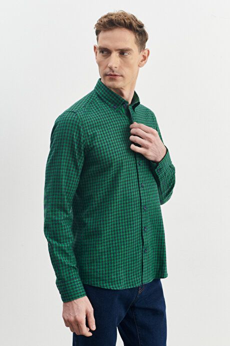 Slim Fit Slim Fit Button-down Collar Gingham Flannel Orange Green-Navy Shirt 4A2023100022YLL