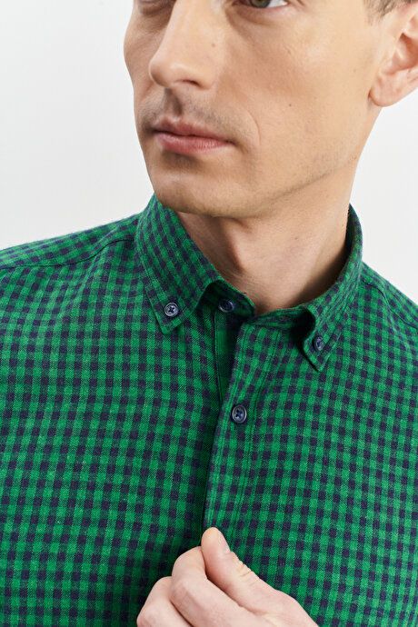 Slim Fit Slim Fit Button-down Collar Gingham Flannel Orange Green-Navy Shirt 4A2023100022YLL