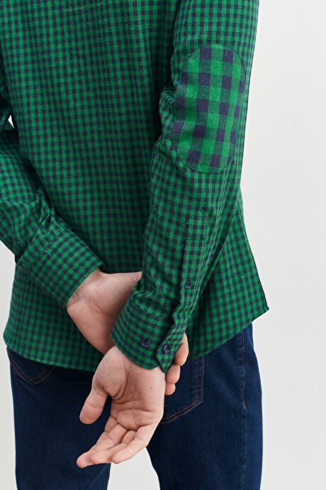 Slim Fit Slim Fit Button-down Collar Gingham Flannel Orange Green-Navy Shirt 4A2023100022YLL