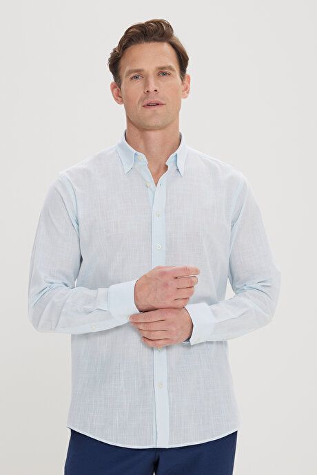 Comfort Fit Relaxed Fit Hidden Button Collar 100% Cotton Flamed Light Blue Shirt 4A2023200232amv