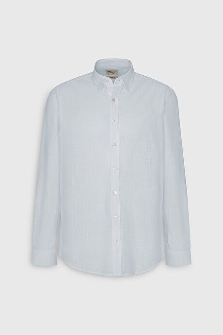 Comfort Fit Relaxed Fit Hidden Button Collar 100% Cotton Flamed Light Blue Shirt 4A2023200232amv