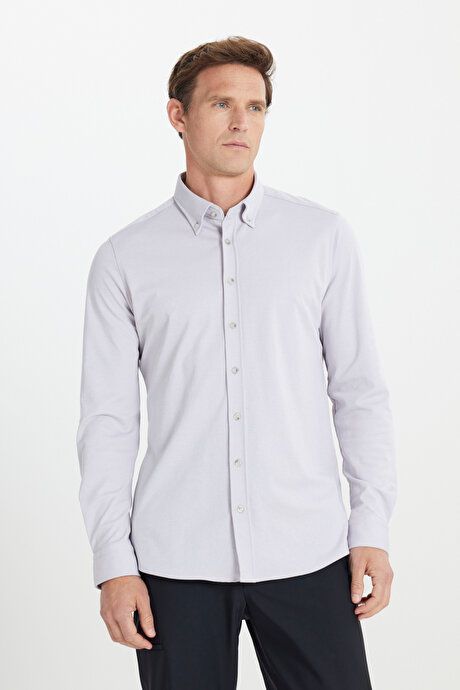 Comfort Fit Relaxed Fit Button-down Collar Cotton Gray Shirt 4A2024200004GRI