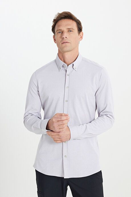 Comfort Fit Relaxed Fit Button-down Collar Cotton Gray Shirt 4A2024200004GRI