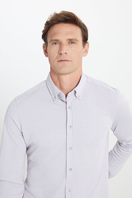 Comfort Fit Relaxed Fit Button-down Collar Cotton Gray Shirt 4A2024200004GRI