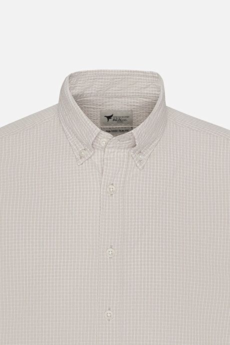 Comfort Fit Relaxed Fit Button-down Collar Cotton Checked White-Beige Shirt 4A2024200009BJZ