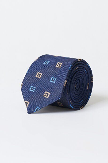 Patterned Classic Navy-Blue-Beige Tie 4A2122100075LVB