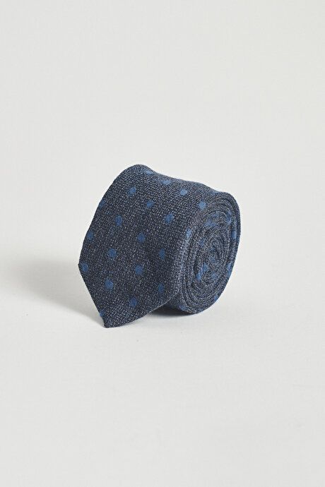 100% Wool Patterned Navy Blue Tie 4A2122100076LAC