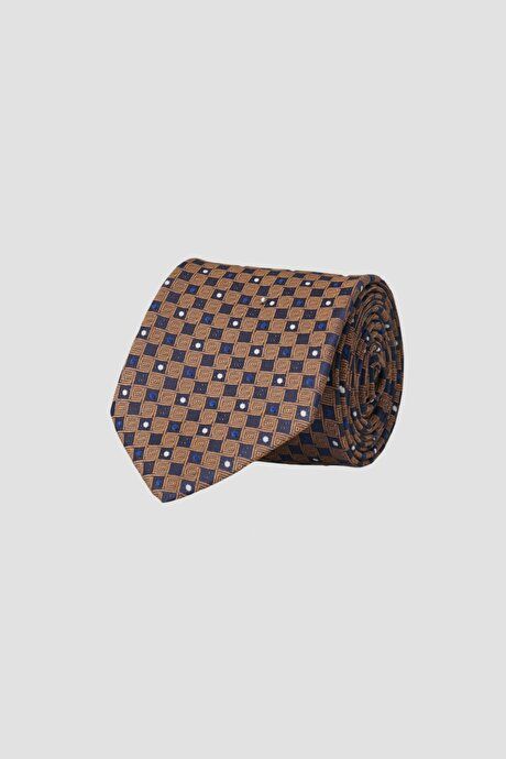 Patterned Classic Beige-Navy Blue Tie 4A2122200035BJL