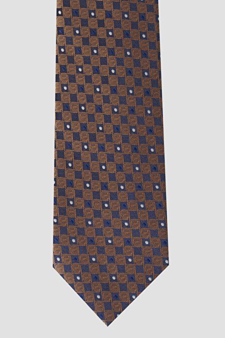 Patterned Classic Beige-Navy Blue Tie 4A2122200035BJL