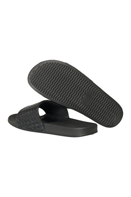 Straw Print Black Slippers 4A2322200004SYH