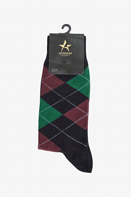 Patterned Socket Black-Burgundy Socks 4A2523100018SBR