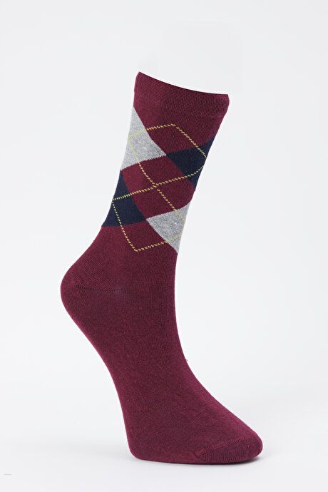 Patterned Socket Burgundy-Navy Socks 4A2523100020BRL