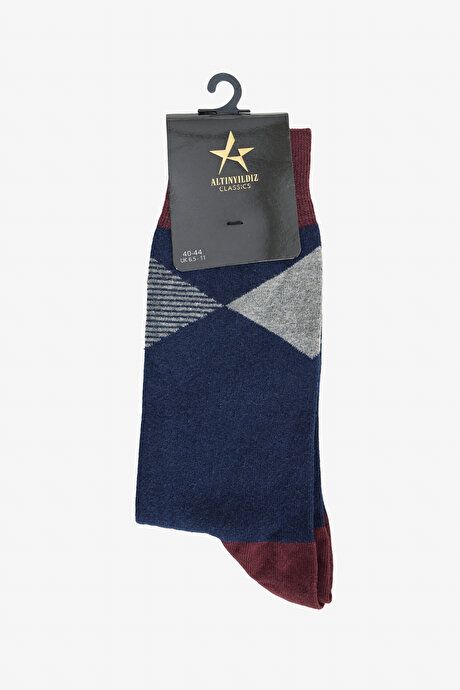 Patterned Single Sock Navy-Burgundy Socks 4A2523100036LBR