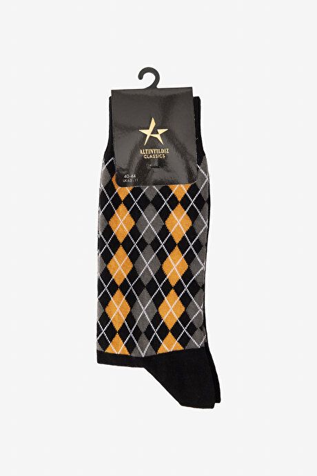 Patterned Bambulu Socket Black-Mustard Socks 4A2524100023SHR