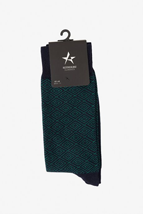 Patterned Cotton Socks Navy Blue-Green Socks 4A2524100026LYS