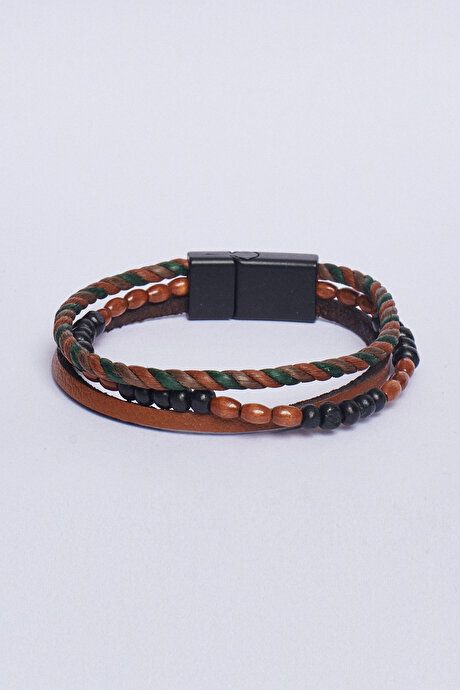 100% Genuine Leather Coffee-Green Bracelet 4A2623100023KVL