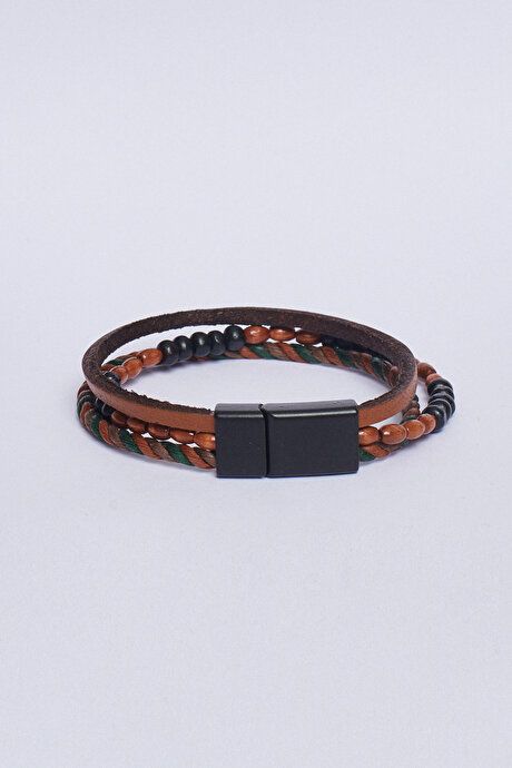 100% Genuine Leather Coffee-Green Bracelet 4A2623100023KVL