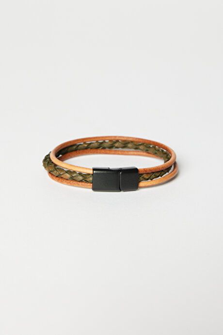 2-Piece Bead-Leather Khaki Bracelet 4A2623200024HAK