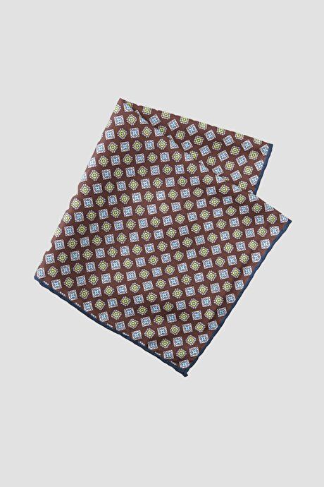 Patterned Brown-Blue Pocket Brown-Beige-Blue Handkerchief 4A2922100027KBM