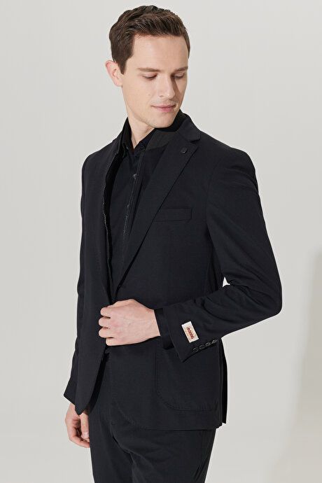 Slim Fit Slim Fit Narrow Cut Italian Fabric Extra Comfortable Non-Pilling Mono Collar Black Suit 4A3023100063SYH